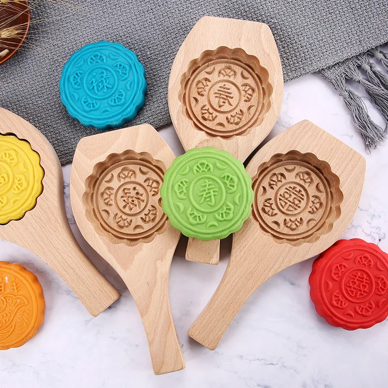 Chinese Cookie Moon Cake Mold Wooden Biscuit Model Baking Wood Bakeware Home Kitchen Dining Bar Pastry Tools DIY Flower Mooncake