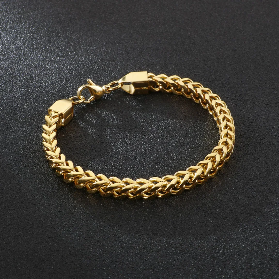 Stainless Steel Square Link Braided Chain Bracelet Bangle 21cm Gold Silver Plated High Street Men Boy Rock Biker Party Jewelry 6pcs valentines day gifts boxes square bowknot organza ribbon cardboard bracelet bangle jewelry packaging boxes case 9x9x2 7cm