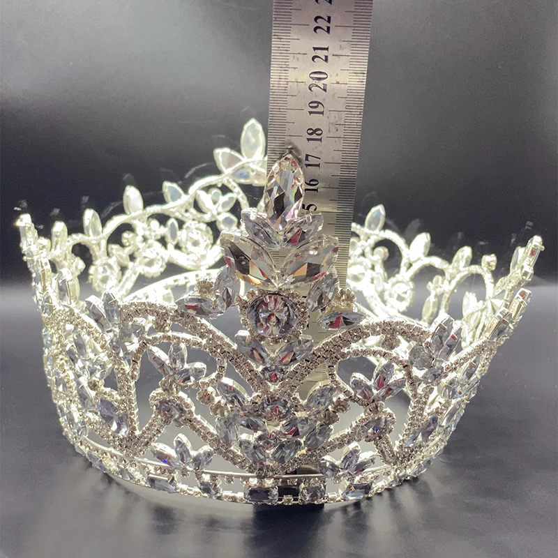 Levery Bride Wedding Crown Crystal Large Round Queen Wedding Party Stage Show Hair Accessories