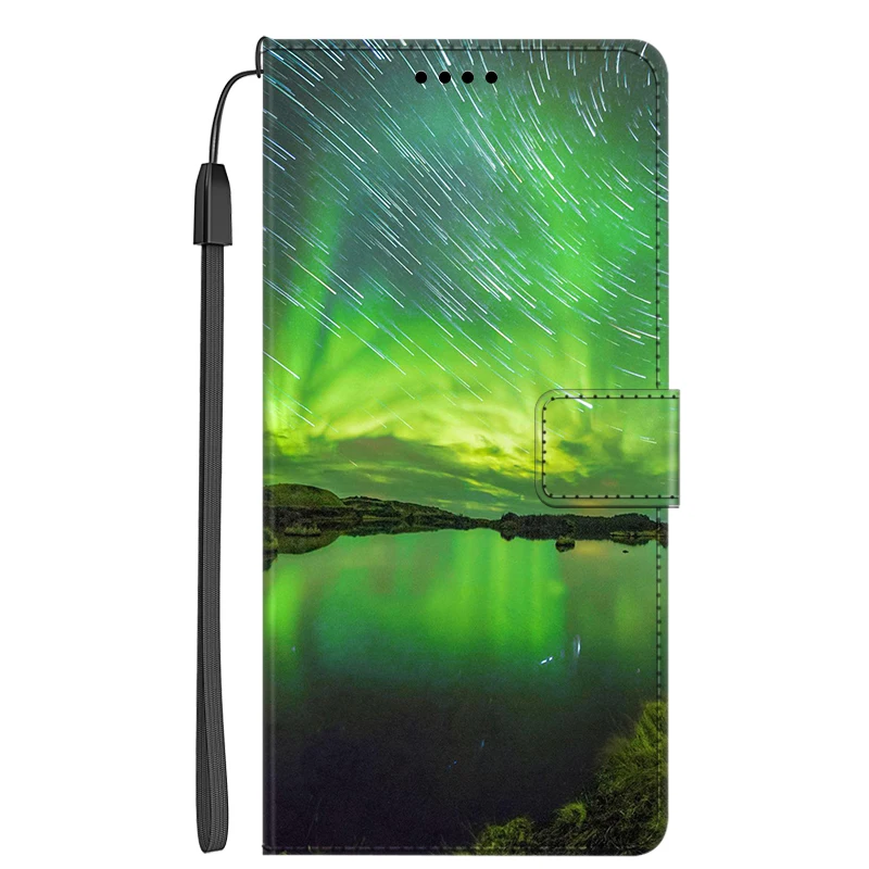 Elegant Flip Leather Wallet Cover with Card Stand and Artistic Design