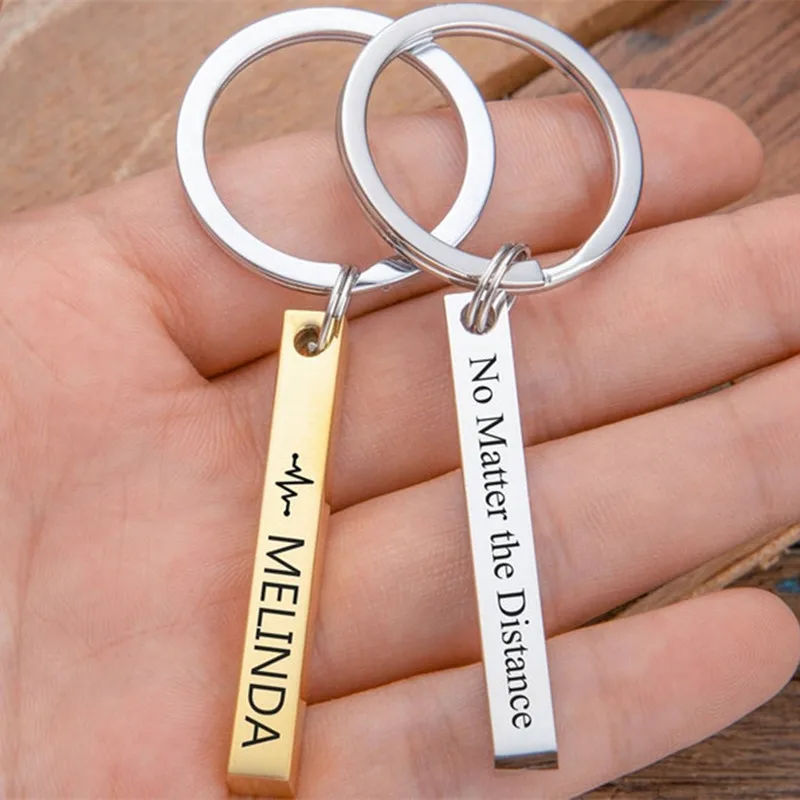 Custom Name Keychain Stainless Steel Handmade Anti-lost Keychain Personalize Bar Keyring Customized Nameplate Gift for Boyfriend