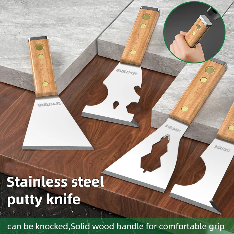 Stainless Steel Putty Knife with Wooden Handle Scraper Shovel Paint Tools Construction Tools Household Industrial Cleaning