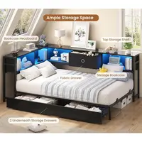 Twin Bed with Storage Drawers, Bookcase, Charging Station, LED Lights, and Daybed for Kids & Teens in Black 4