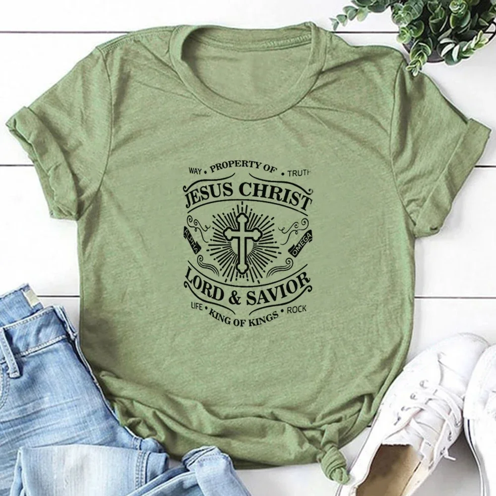 

Y2k Short Sleeves Sunmmer T Shirt Lord Savior Christian T Shirt Women Funny Rock Graphic Tees Clothes 90s Fashion Crewneck Tops