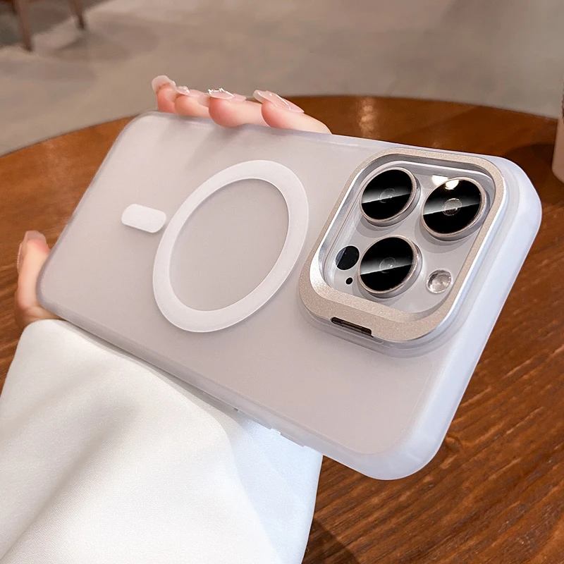 Metal Camera Kickstand with Magsafe-Compatible Wireless Charging and Matte Shockproof Cover