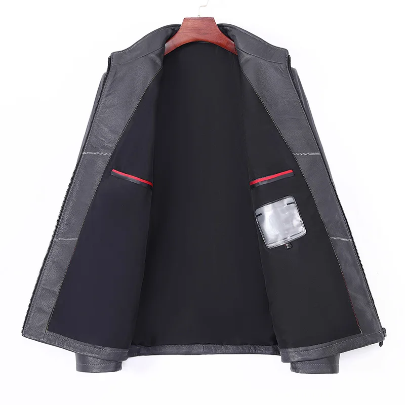 2022 Men's Leather Jacket Genuine Goatskin Mulberry Silk Line Windproof Simple Business Solid Leather Coat Casual Winter WB5144