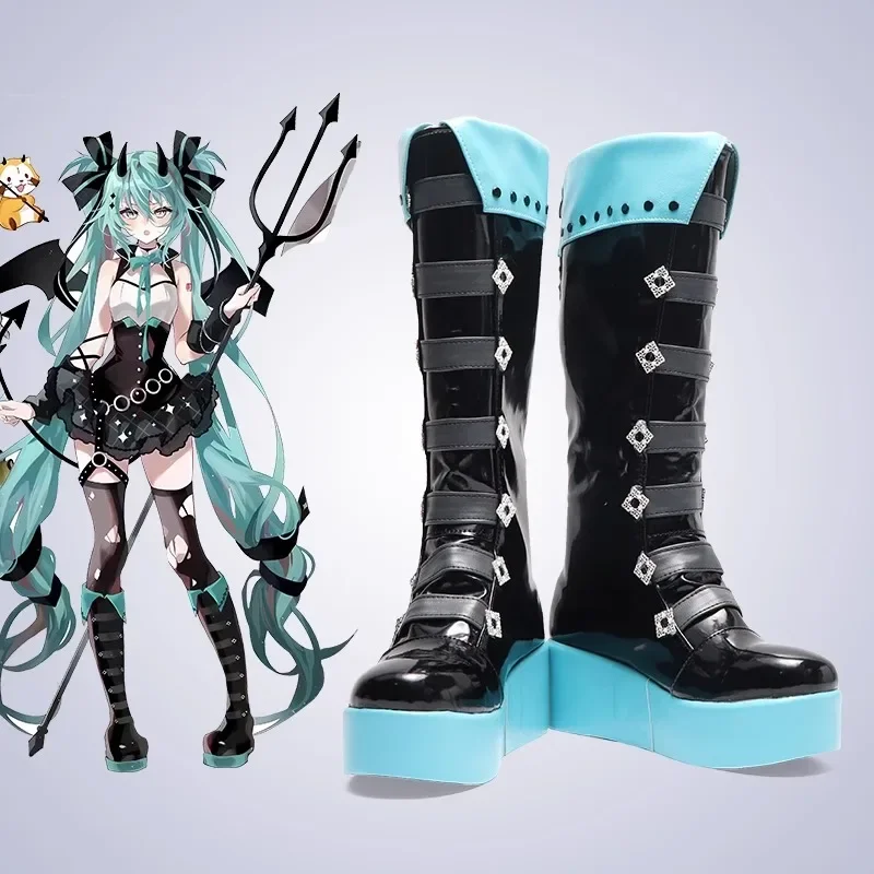 

Rascal Miku Cosplay Shots Villains Role Play Faux Leather Boots Support Customized Based on Images