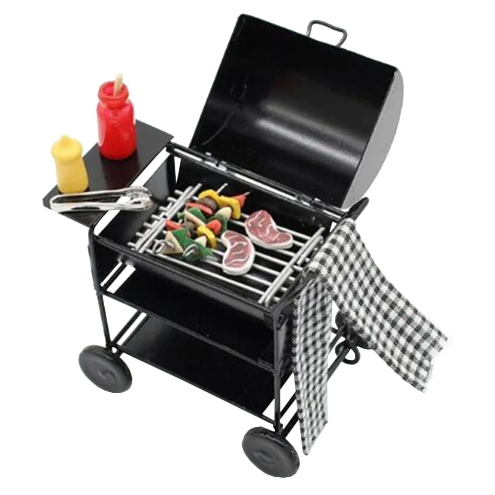 

Furniture Dollhouse BBQ Cart Child Decor Educational Toys for Kids Resin Mini Grilling Tool and