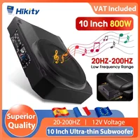 Hikity 800W 10" Ultra-Thin Subwoofer 12V Under-Seat Car Audio Active Subwoofer With Audio Cable Audio Processor Music Player 1