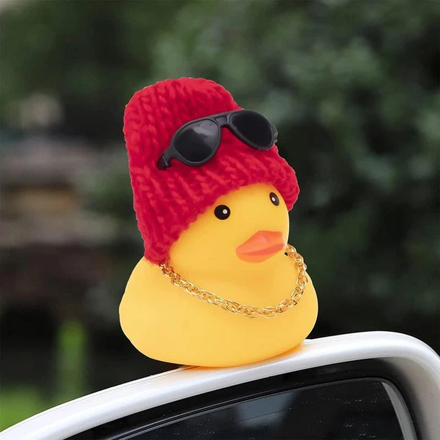 Car Rubber Duck - Car Duck with Mini Swim Sun Hat Necklace and