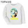 Mickey Mouse Print Boys T shirt 1 2 3 4 5 6 7 8 9 Years Birthday Number Bow Custom Name Kids Long Sleeve T-shirts Girls Clothes 5