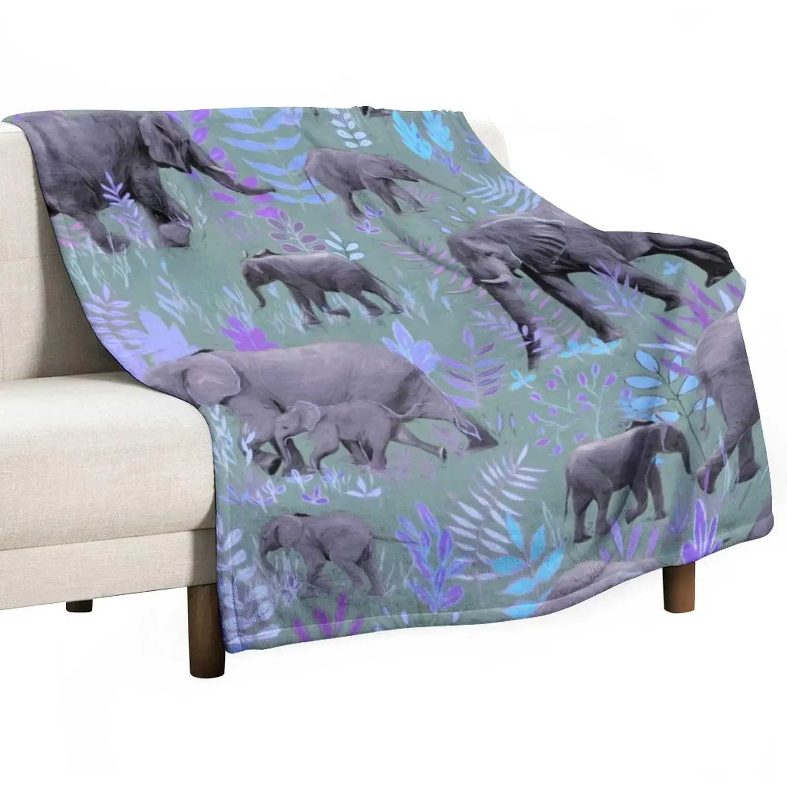 

Sweet Elephants in Purple and Grey Throw Blanket manga bed plaid Blankets