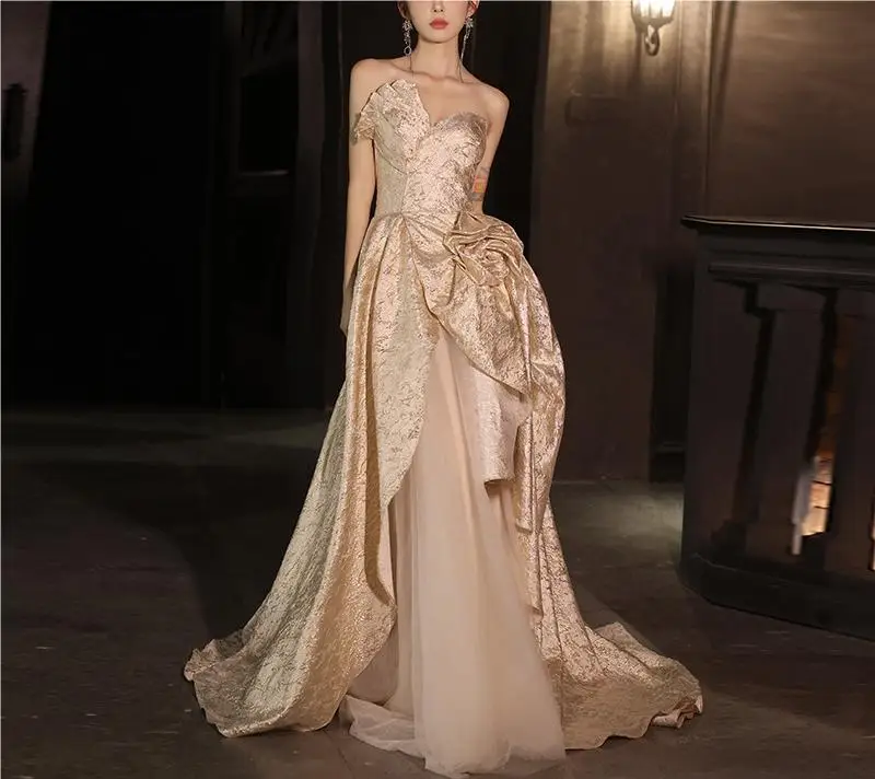 

HA 65 GoldenBridalToast Dress Tube Top High-endTrailing