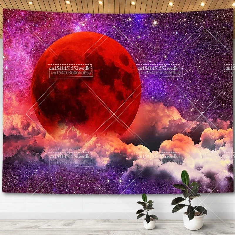 

Red Galaxy Stars Tapestry Wall Hanging Trippy Moon Clounds Tapestrys Y2k Aesthetic Room Decor Art Tapestries Home Decoration