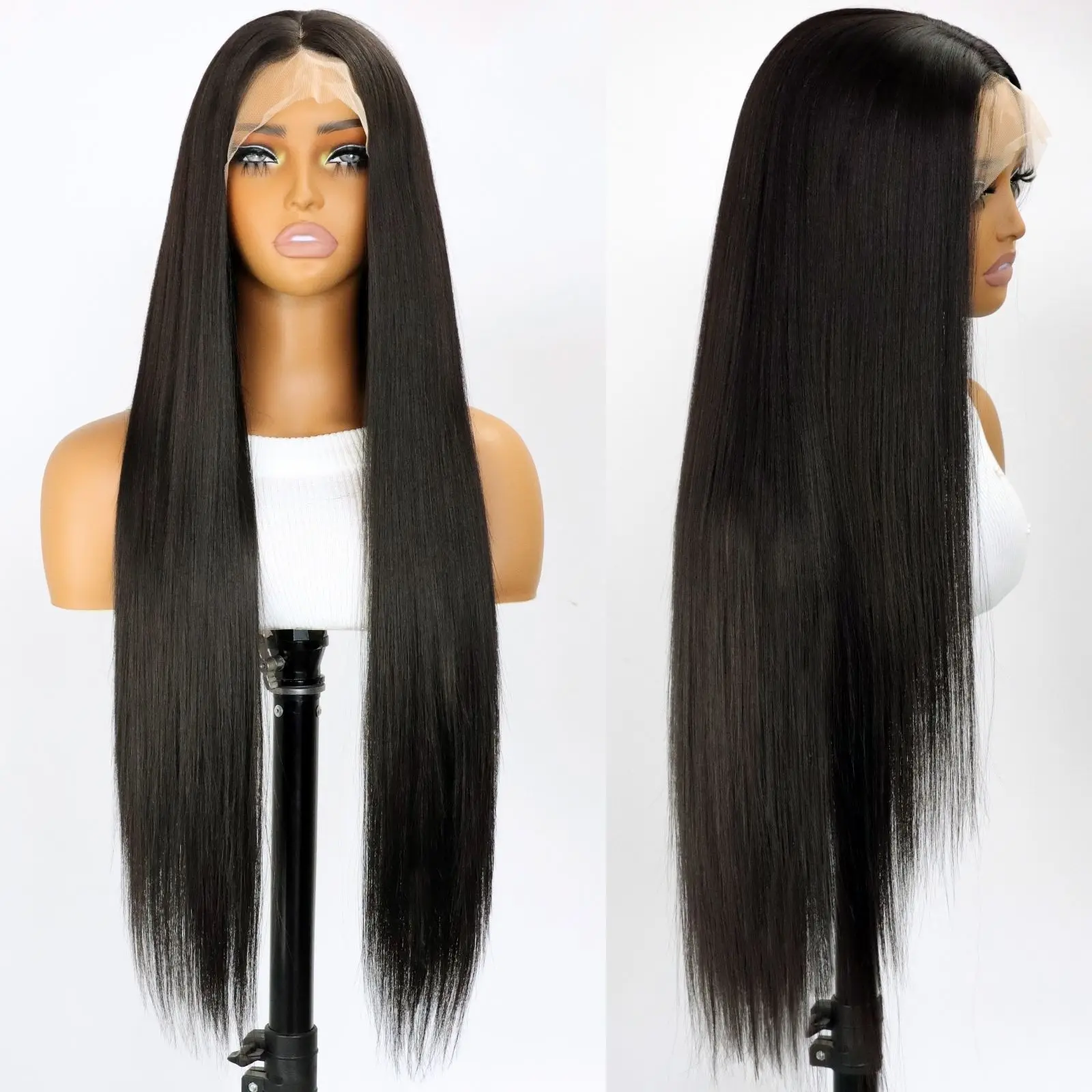 Black 13x4 Lace Front Wigs 32 Inch Long Straight Synthetic Wigs Free Part Lace Front Wig(32Inch)