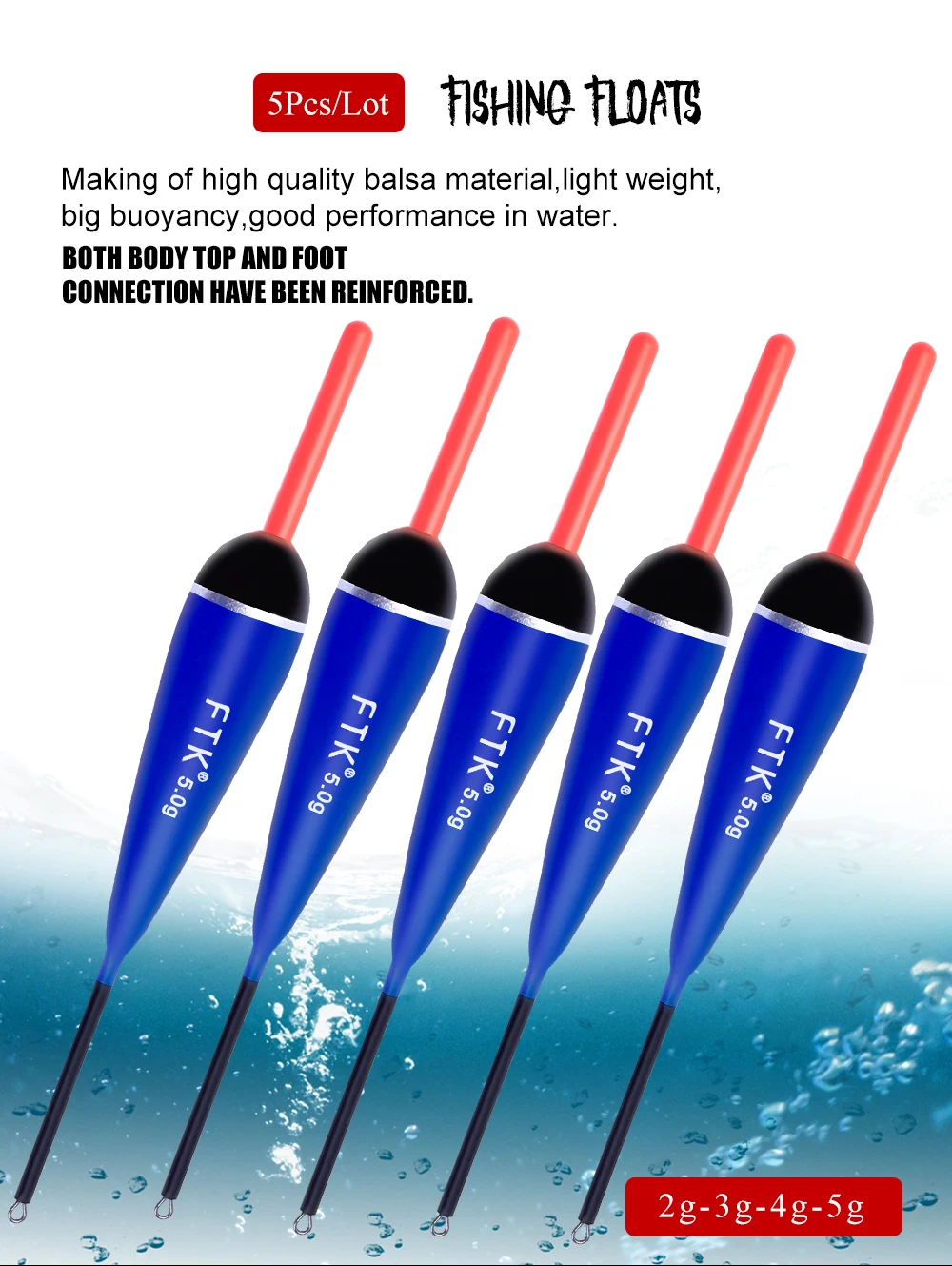 FTK 5PCS Eis Angeln Float Barguzinsky Tanne 2g 3g 4g 5g Länge 13cm-14,5 cm Vertikale Boje Float Für Karpfen Angeln Zubehör – Detail 1