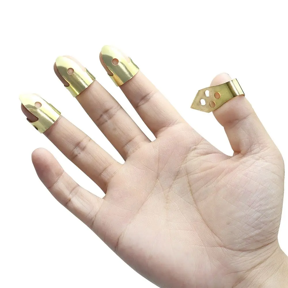 4PCS/Set Simple Metal Guitar Pick 1 Thumb + 3 Finger Gold/Sliver Guitar Finger Paddle Adjustable Plectrum