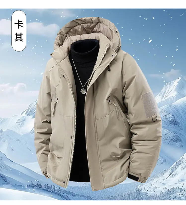Lässige, mit Kapuze, mit Baumwolle gefütterte Jacken, 2025, Winter, Outdoor, Herren, verdickte Parkas, einfarbig, winddicht, warme Mäntel, Top-Kleidung – Detail 8
