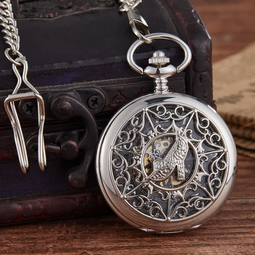 Vintage Skeleton Mechanical pocket watch Golden Carved Flower Pattern Hollow Dial Women's' Flip Hand Wind Pendant Pocket Watch