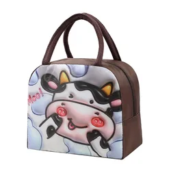 Adorable Insulated Cartoon Kids' Lunch Tote with Zipper (Coffee Cows)