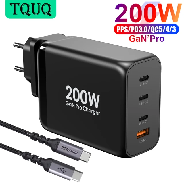 Chargeur mural 200W Module GaN 100W USB-C PD3.0 PPS et 60W USB-A QC4.