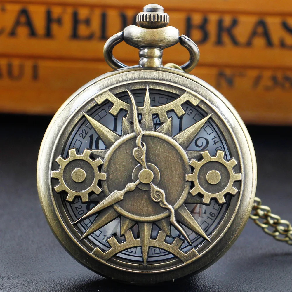 цена Hollow Antique Gear Analog Design Pocket Watch Steampunk Quartz Necklace Sweater Chain Pendant Clock Men Women