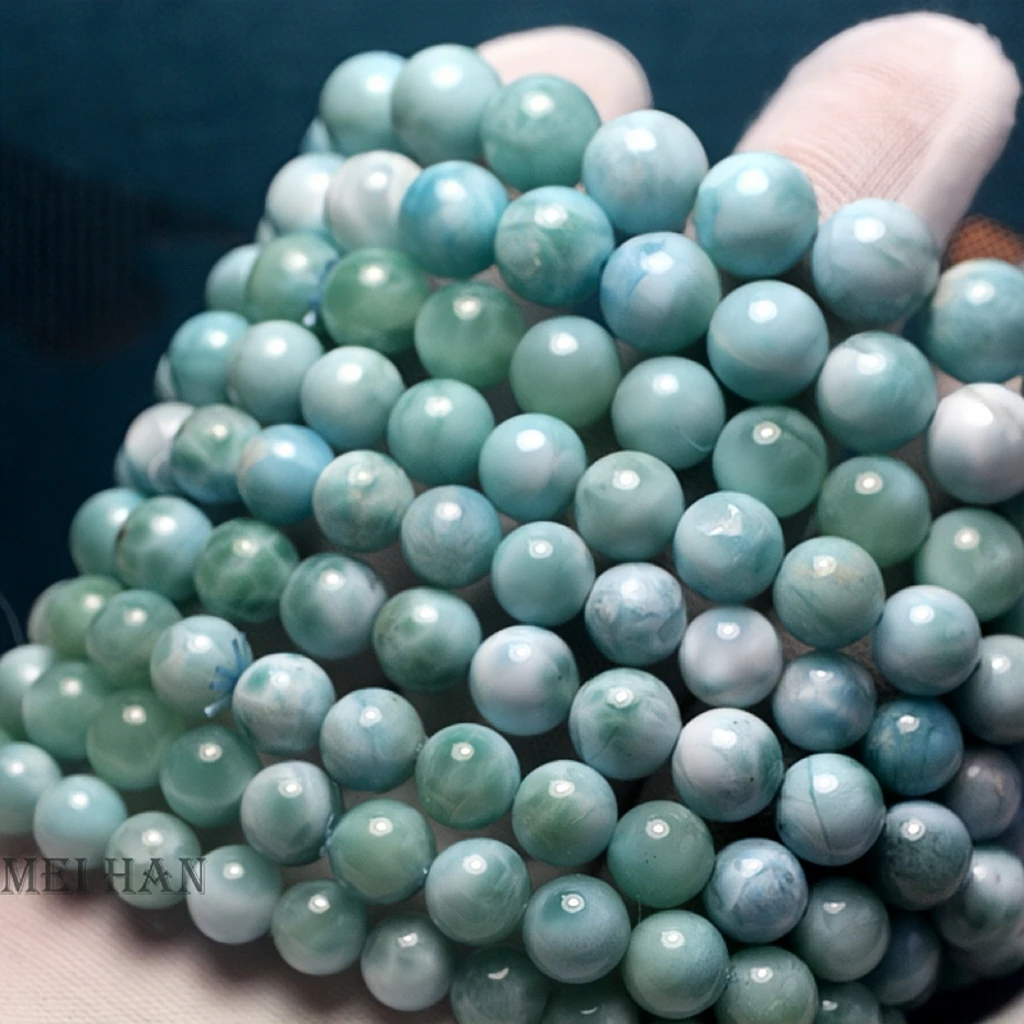 Meihan Natural AAA Dominica Larimar smooth round loose beads stone for jewelry making design DIY gift 2