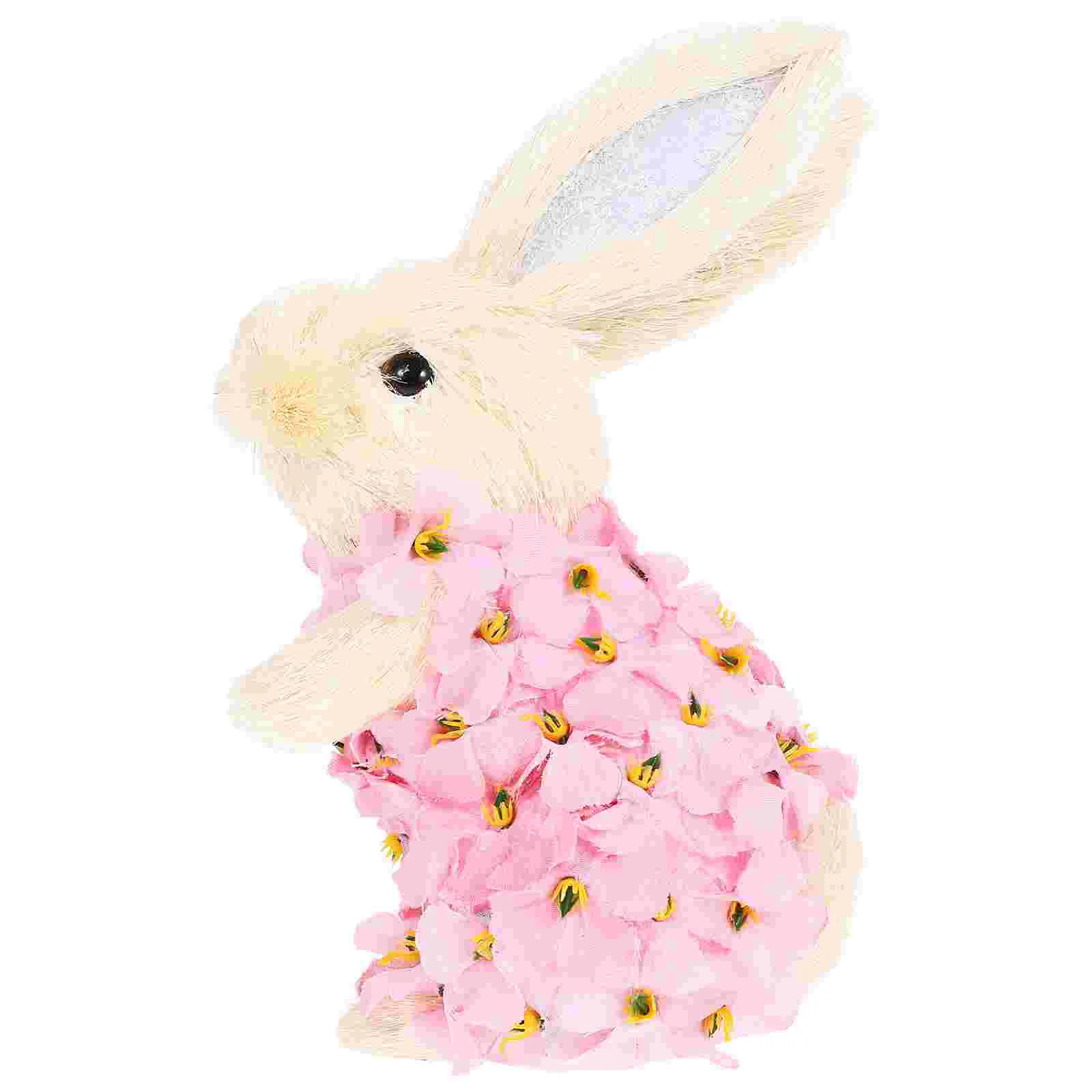 

Easter Bunny Statue with Flower Clothes Decor Bunny Figurine Bunny Desktop Ornament