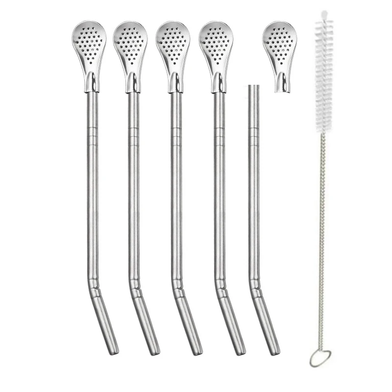 

304 Stainless Steel Drinking Spoon Straw Filter Loose Leaf Tea Infuser Barware Strainer Stirring Straw Coffee Spoon