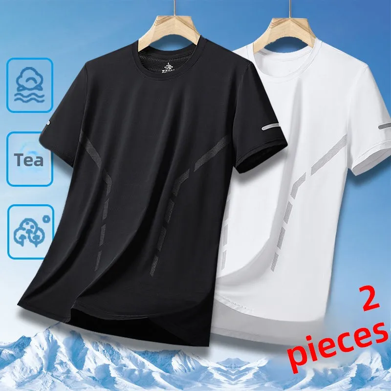 Ice Silk Men's T-irt Qui Dry Thin ort Sve Breathable f Sve Large Size Casual Spor Trendy round Ne ort Sl...