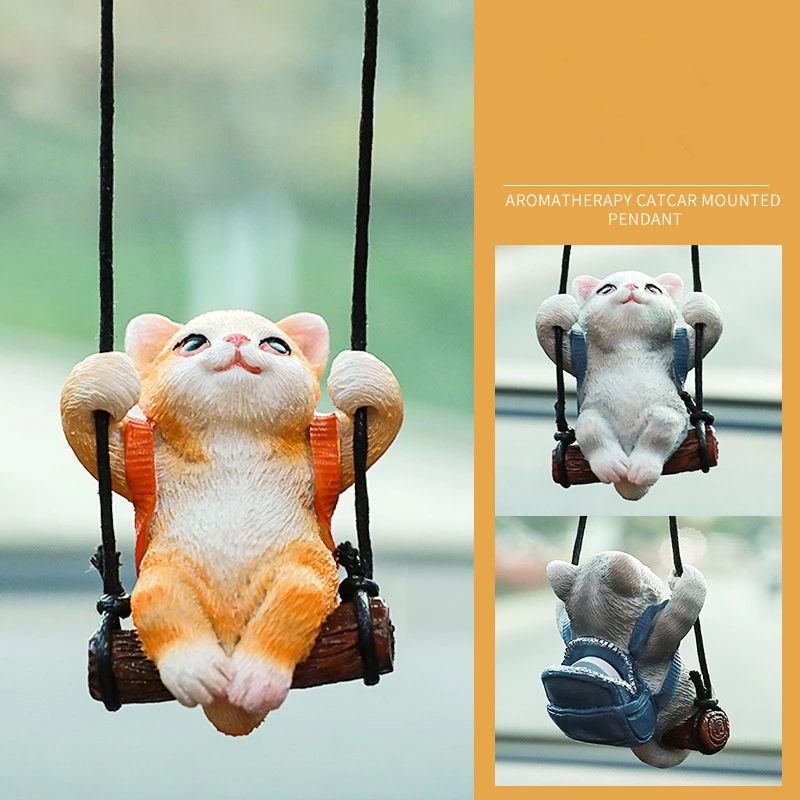 Car Aromatherapy Pendant Car Decoration Rearview Mirror Hanging Ornament,  New Cute Cartoon Cat Design