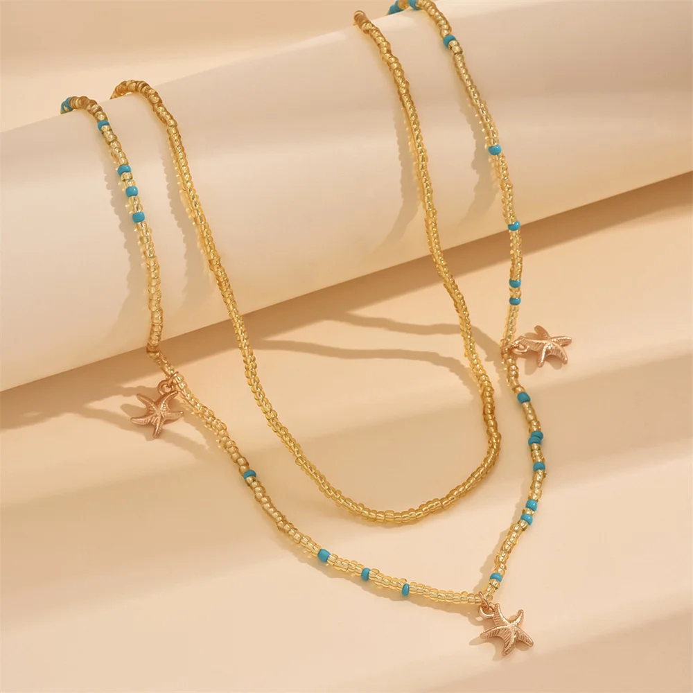 2pcs/set Cute Starfish Pendant Turquoise Anklets For Women Gold Color Sea Star Foot Chains Boho Beach Jewelry Summer Accessories