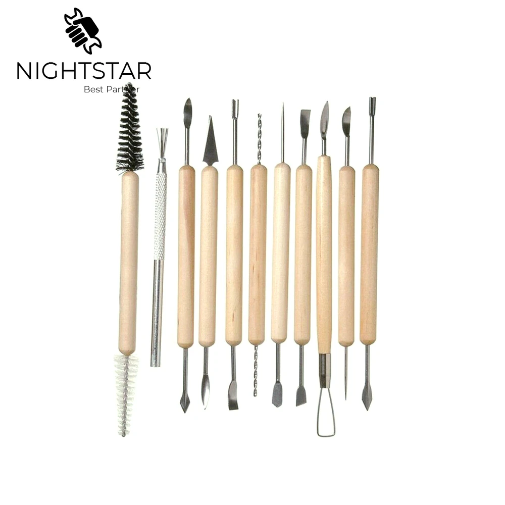 11pcs Clay Sculpting Kit Sculpt Smoothing Wax Carving Pottery Ceramic Tools Polymer Shapers Clay Modeling Carved Tool 5pcs wooden pottery clay sculpture knife set for art carving crafts ceramics pottery little figurines diy sharpen modeling tool