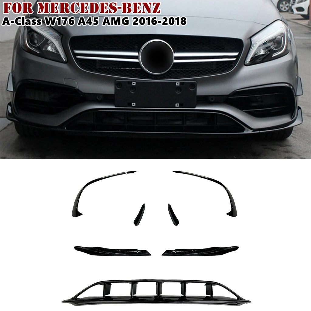

1Set Front Bumper Spoiler Front Lip Blade Lower Grille For Mercedes-Benz A-Class W176 A45 AMG 2016 2017 2018