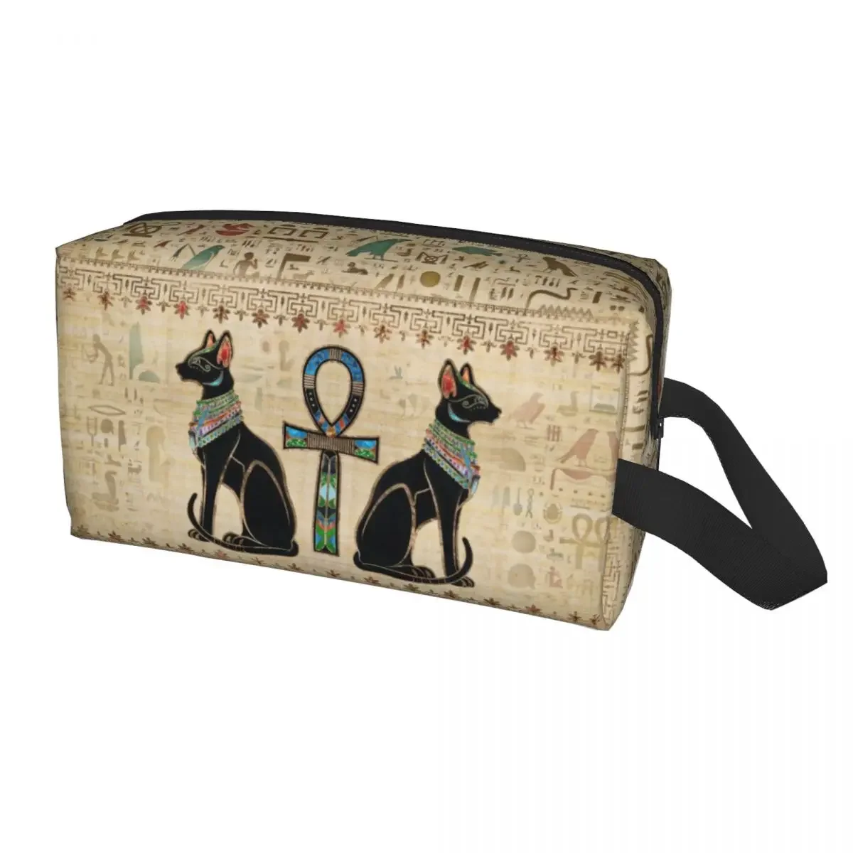 

Egyptian Cats And Ankh Cross Travel Cosmetic Bag for Ancient Egypt Toiletry Makeup Organizer Ladies Beauty Storage Dopp Kit