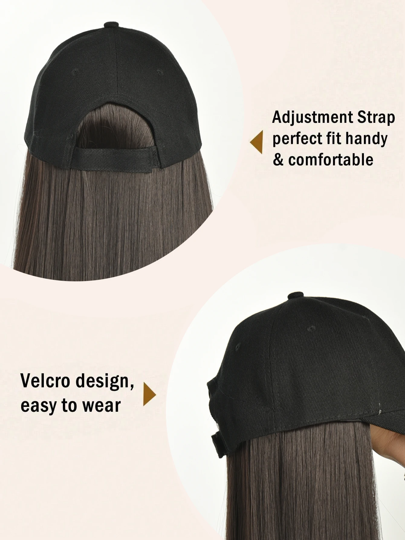 Synthetic Straight Black Brown Wig Hat for Women