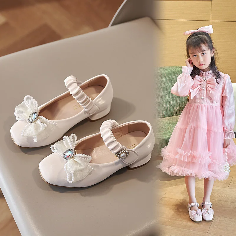 Girls High-heeled Leather Shoes 3-12Years Old Kids Princess Shoes For Wedding Party Birthday Glass slipper for Children Pink