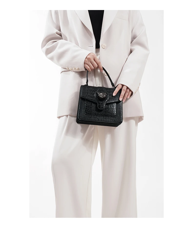 Hard leather animal print flap bag