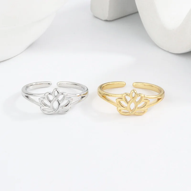 

925 Sterling Silver Hollowing Lotus Adjustable Finger Rings For Women Wedding Luxury Fine Jewelry Free Shipping Promotions