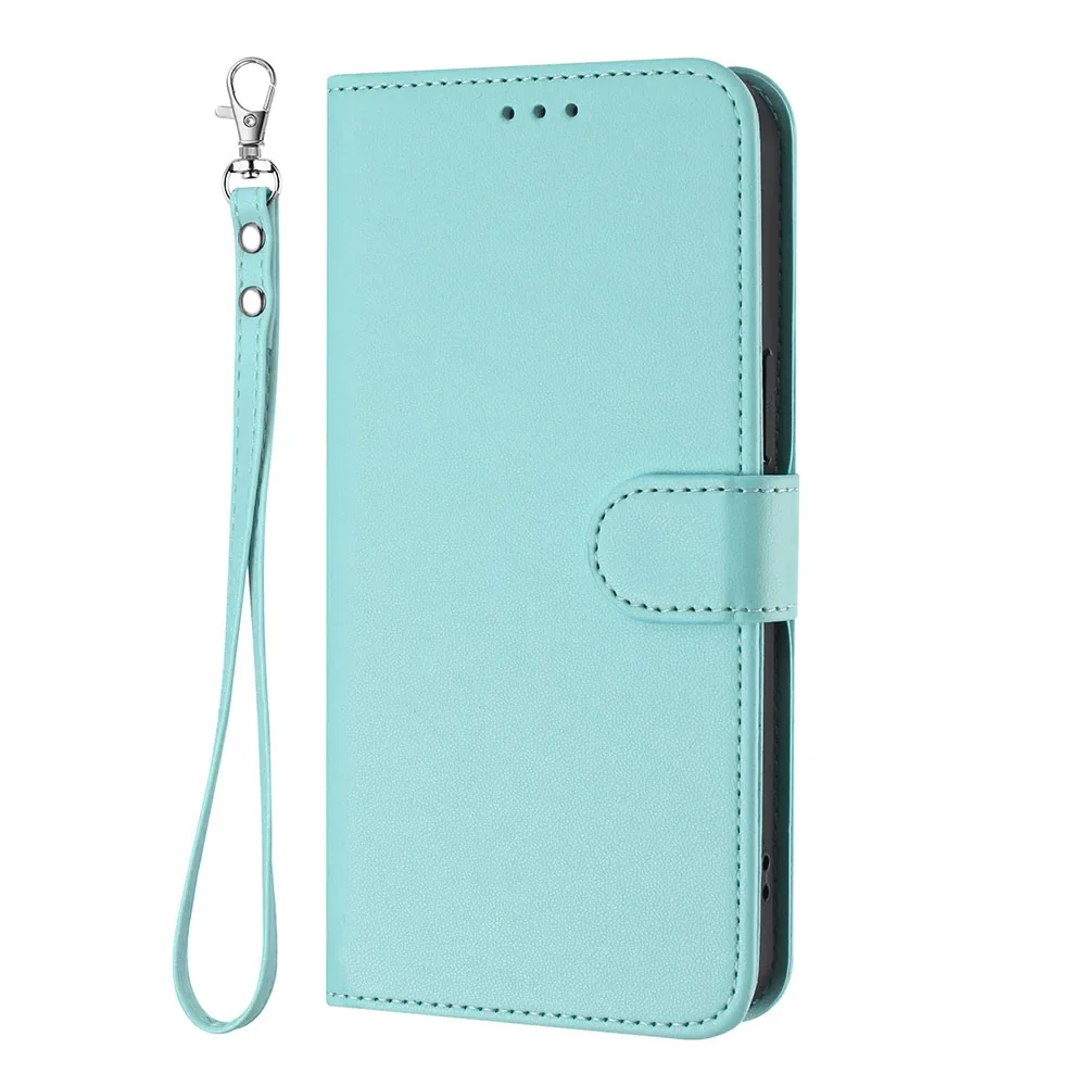 Leather Stand Flip Wallet Phone Cover with Card Holder and Strap