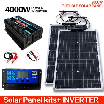 ตัวควบคุมการชาร์จแบตเตอรี่12V 220V 2000W ระบบแผงโซล่าที่ยืดหยุ่น110V ชุดอินเวอร์เตอร์พลังงานแสงอาทิตย์4000W ชุดสมบูรณ์สำหรับกลางแจ้งในบ้าน 1