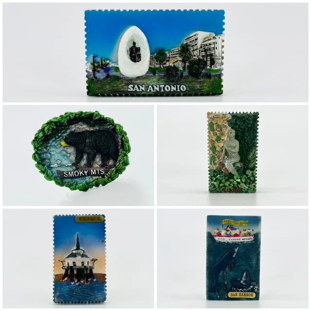 Explore the World with Fridge Magnets USA Travel SAN Antonio, Black Smoky Mountains, Guam, Mobile Bay, Bar Harbor Souvenir Gift 3D Resin Material