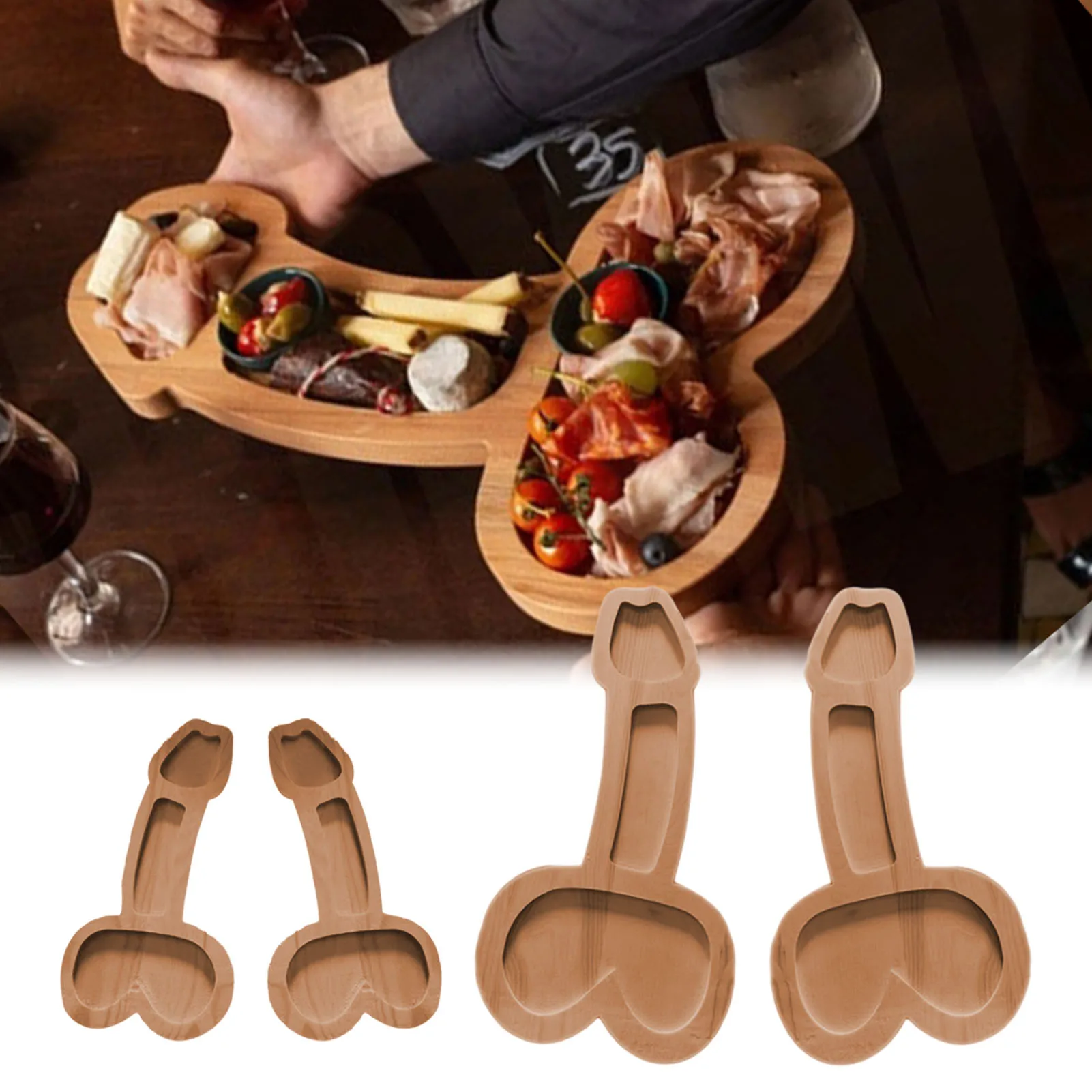 Wood Aperitif Board Cheese Charcuterie Board Snacks Cakes Charcuterie Tray Unique Solid Novelty Dick-shaped