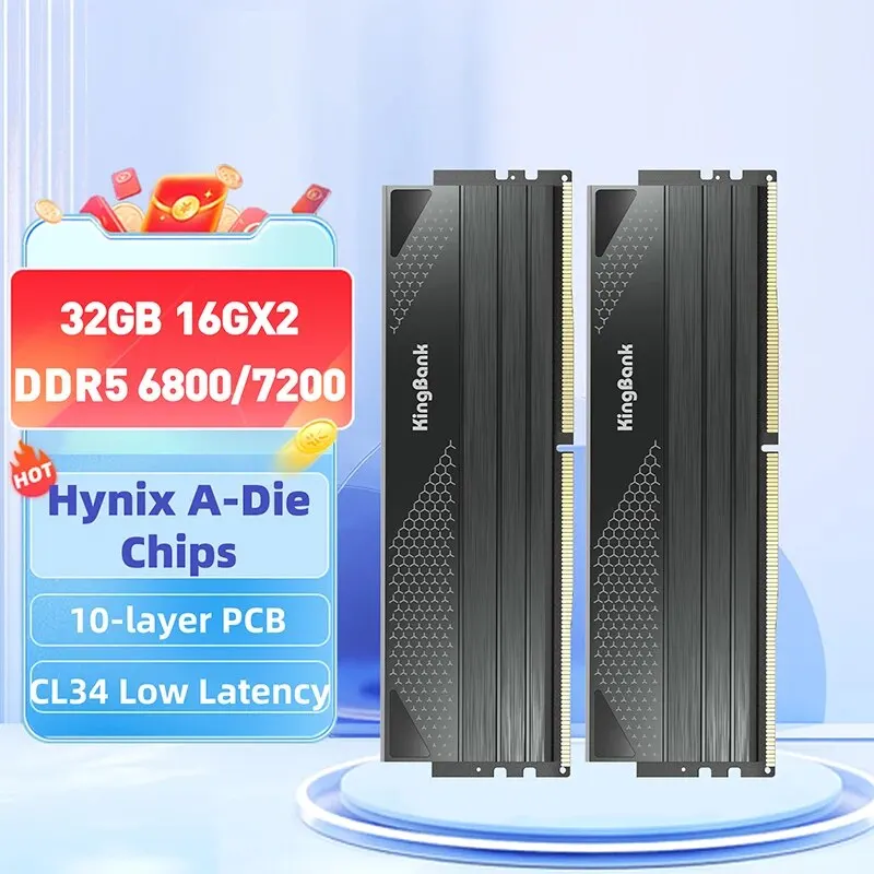 KingBank Hynix A- die Chip Memoria Ram DDR5 16GBx2 7200 6800 МГц Поддержка Intel XMP 3,0 AMD EXPO двухканальная Память DIMM для настольного компьютера