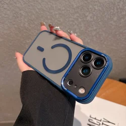 Enhanced Shockproof Color Case with Magsafe Compatibility - Rugged Clear Metal Armor Cover - iPhone 15 Plus (Navy)