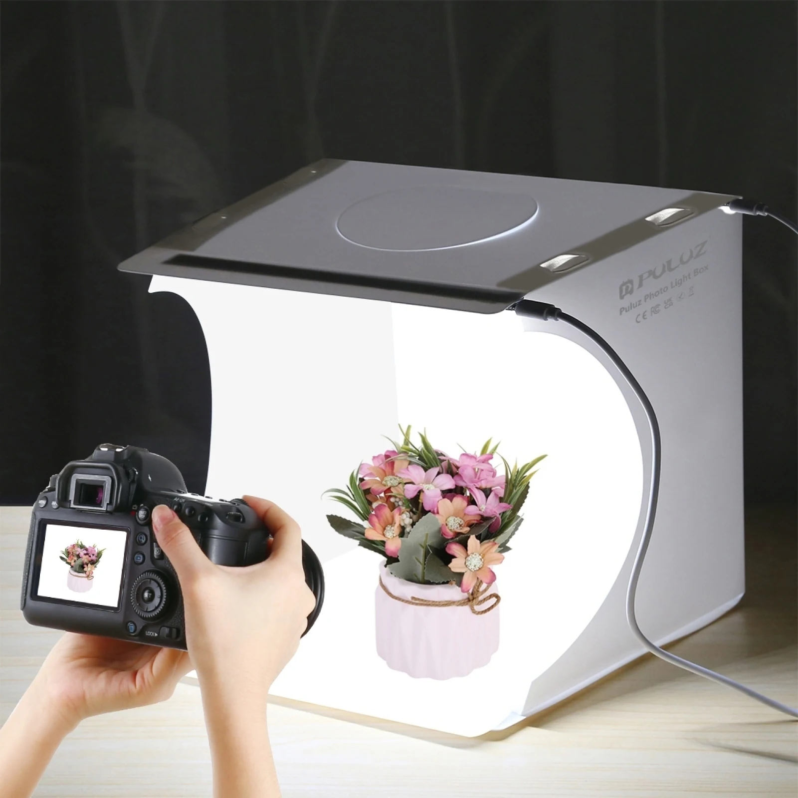 Desktop Foldable Mini Softbox Shadowless Photo Studio Tent with 2 LED Light Strips 6 Colors Backdrops