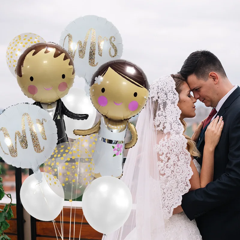 1Set Hochzeitsballons Braut und Bräutigam Mr Mrs Folienballon 12 Zoll Gold Konfetti Latex Globos Hochzeit Verlobung Dusche Dekor – Detail 7