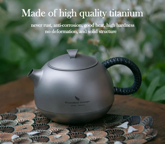 Titanium Tea Pot Cup Set with Filter 380ml Kettle Outdoor Camping Tea Maker
