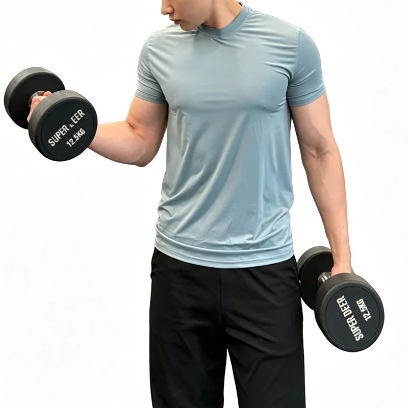 2025 Men's Ice Silk Quick Dry T Shirt High Elastic Breathable Fitness Running Short Sleeve Summer Workout Casual fitted tops 5