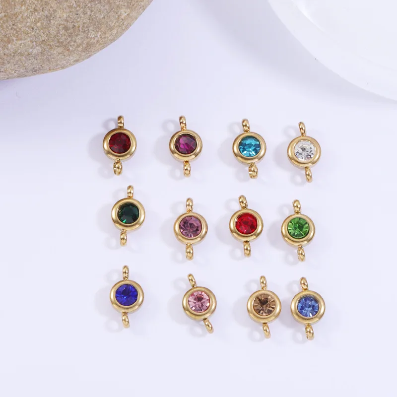 

12pcs/lot Stainless Steel Birthstone Charms Birthday Stone 2 Hole Metal Crystal Birthstone Charm Connector For Necklace Bracelet